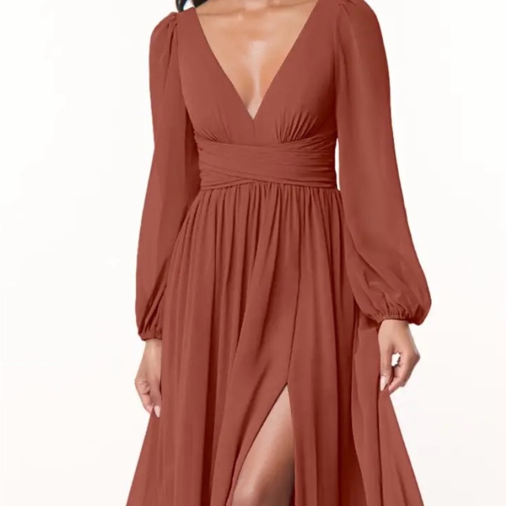 Azazie Rust Long Sleeve Gown
